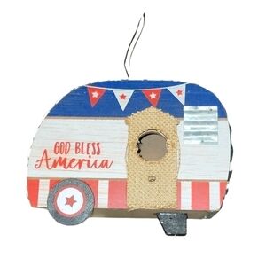 God Bless America Camper Birdhouse-NWT Decor Patriotic super cute camper